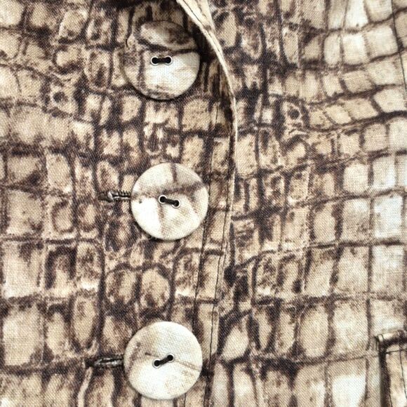 Alberto Makali Blazer Jacket 10 Brown 100% Linen Lace Pattern Notched Lapel - Picture 6 of 9